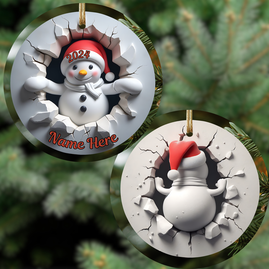 3D Snowman Double Sided Ornament w/Name