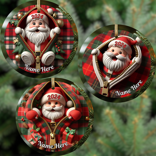 Zipper Santa w/Name Ornament