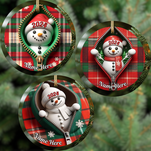 Zipper Snowman w/Name Ornament (Copy)