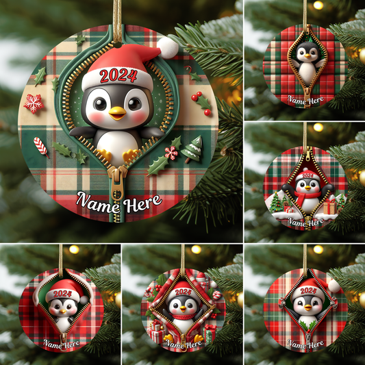 Zipper Penguin w/Name Ornament