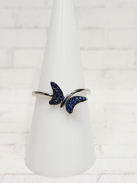 Size 7 Sterling Silver - 724 Black and Blue Butterfly