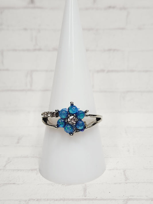 Size 9 Sterling Silver - 914 Blue Opal Flower