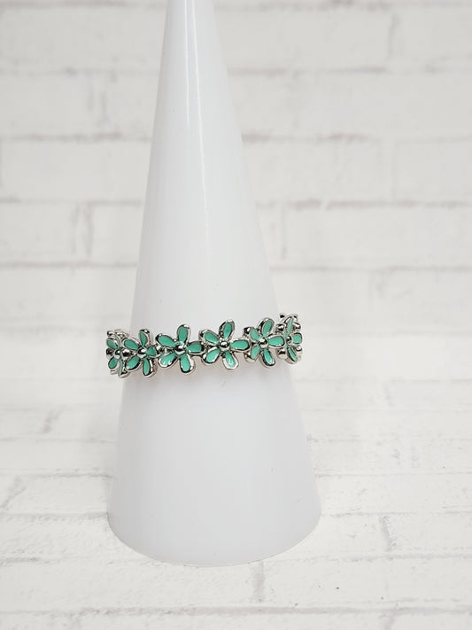 Size 9 Sterling Silver - 942 Teal Flowers