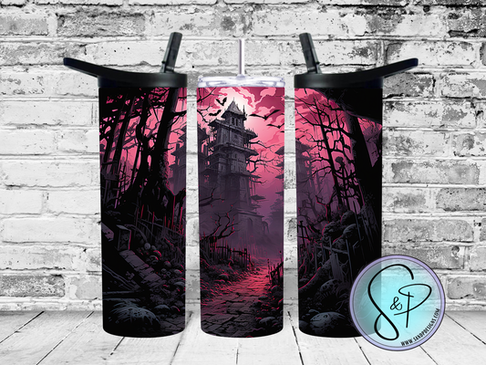 Pink Halloween Haunted House - 20 oz