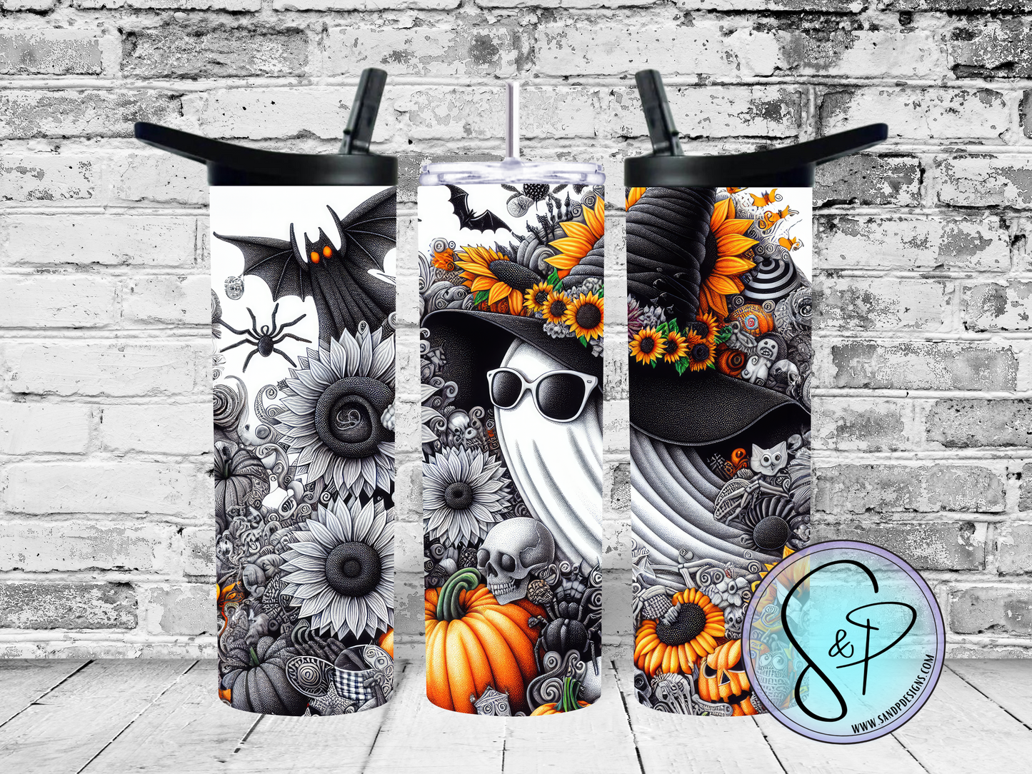 Funny Cute Ghost Orange and Black - 20 oz