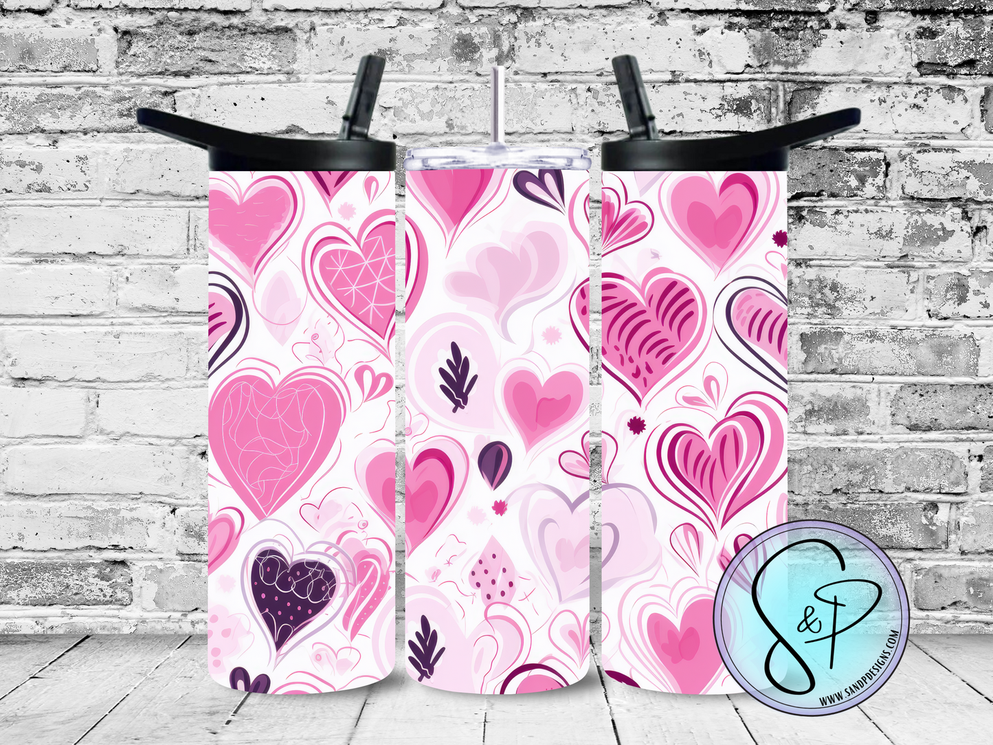 Pink hearts on white background - 20 oz