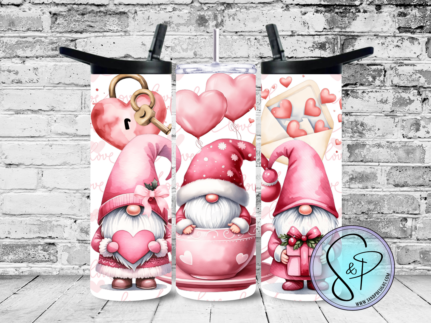 Pink Gnomes with hearts - 20 oz