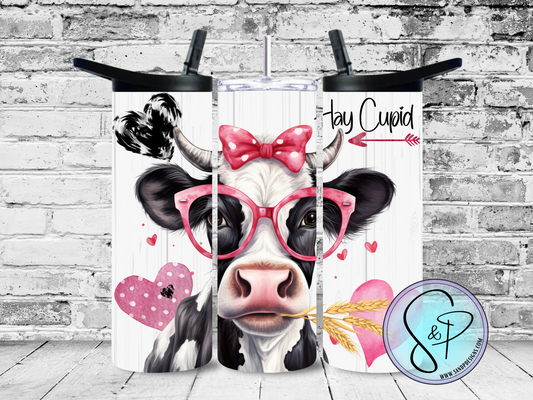 Hay Cupid Cow with glasses - 20 oz