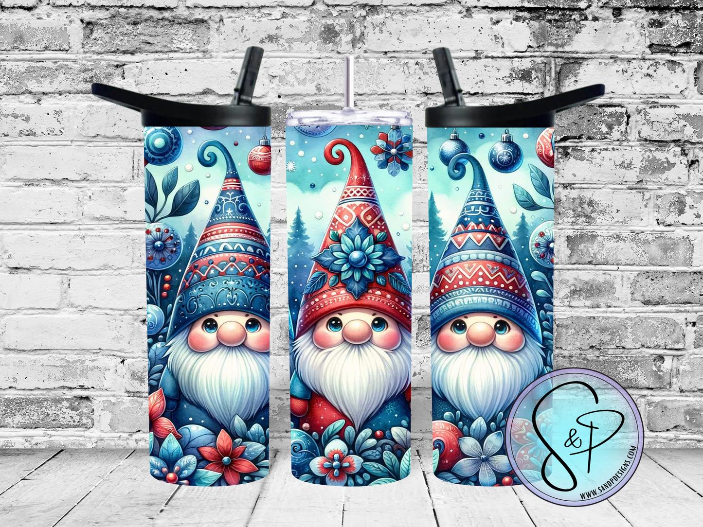 Christmas Gnomes Blue & Maroon - 20 oz