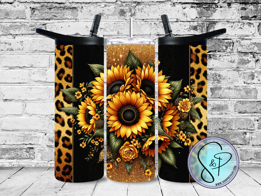 Sunflowers leopard print - 20 oz