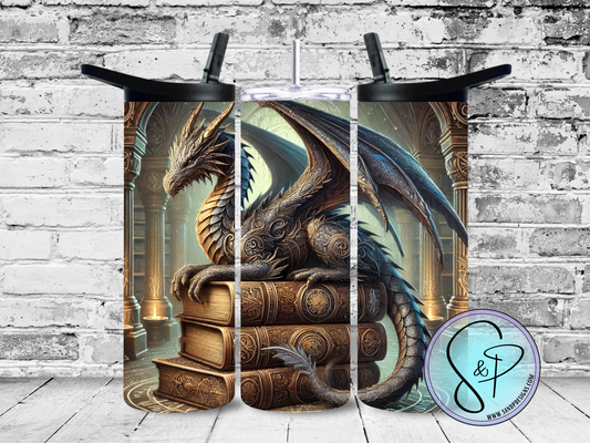 Dragon on stack of Books - 20 oz