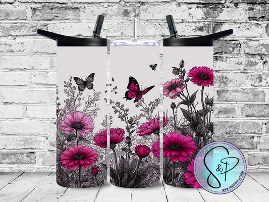 Pink and black flowers - 20 oz